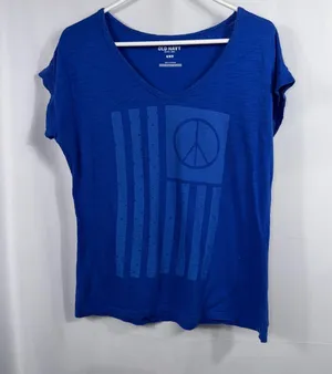 Old Navy Women’s Peace Flag V-Neck Tee Blue Medium thumbnail 1