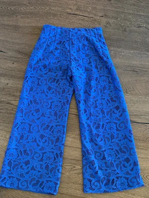 Maeve by Anthropologie colette Blue Lace Cropped Wide-Leg Pants 26 thumbnail 3