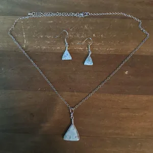 Silver tone Larimar pendant necklace and earrings set thumbnail 2