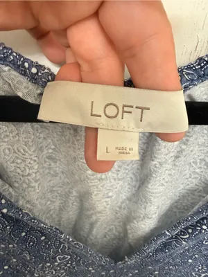 LOFT Blue Paisley Puff Sleeve Split Neck Rayon Top Women size L thumbnail 3