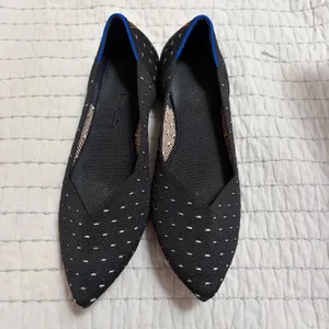 Rothys The Point Black White Micro Dot Pointed Toe Flats 9.5 Stripe Heel‎ EUC thumbnail 3