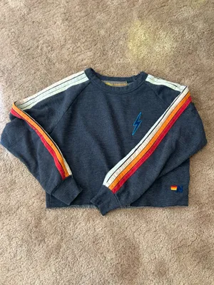 Aviator Nation Blue Rare Bandier Rainbow Stripe Sweatshirt Jogger Pants Set XS thumbnail 2