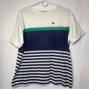 Nautical Navy and White Striped Colorblock Short‎ Sleeve Women Tee Size Large thumbnail 2