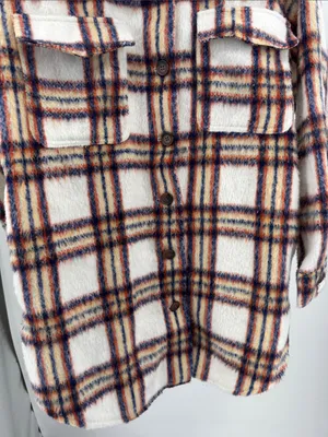 Maurices Lightweight Striped Jacket shacket in White, Blue, Orange plaid L fall thumbnail 7
