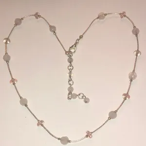 Silver Tone Boho Dainty Pink Beaded Necklace thumbnail 1