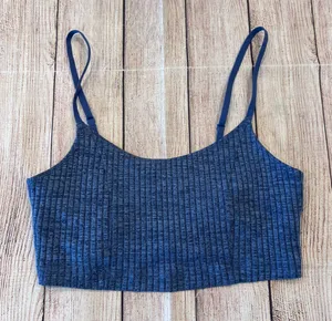 Aerie Womens Blue Ribbed Marled Crop Top Adjustable Straps Size S/P thumbnail 1