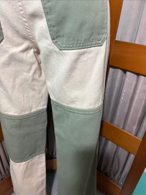 SHEIN Two-Tone Wide Leg Patchwork Pants in Olive Green and Cream thumbnail 8