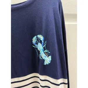 Lilly Pulitzer Finn Top Navy White Striped Lobster‎ Graphic Long Sleeve Shirt L thumbnail 5