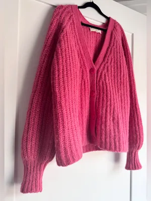 Sezane Basile Cardigan Pop Pink Alpaca Wool Chunky Knit Sweater XS thumbnail 6
