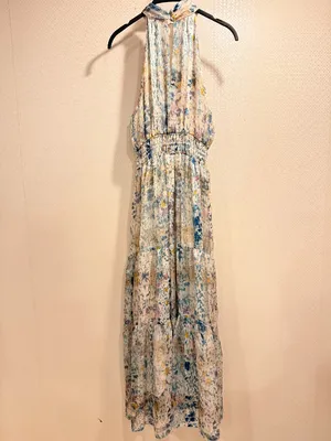 Anthropologie Somerset Halter Maxi Dress Smocked Waist Blue Floral Size Small thumbnail 3