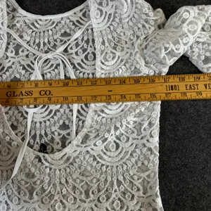 H&M Divided White Lace Maxi Dress Long Sleeve Open Back Side Slit Size 8 thumbnail 4