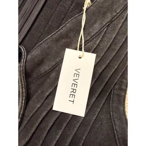 NWT Veveret Mineral Wash French Terry Romper Black Wide Leg V Neck M Boho Grunge thumbnail 6