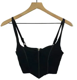 White Fox Cropped Corset Top - Black - Small thumbnail 2