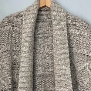 Lagenlook One Size Gray Chunky Cable Knit Wool Cardigan Cozy Minimalist Boho thumbnail 2