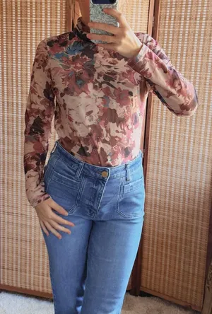 Mainstream Boutique Mesh Tie Dye Print Mock Neck Long Sleeve Size S thumbnail 1