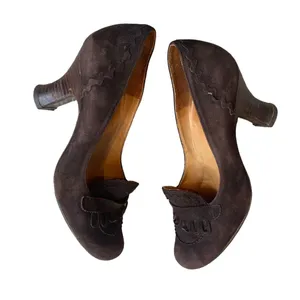 Vintage Chie Mihara Brown Leather Suede Mary Jane Heel Ruffle Trim Size EU 38‎ thumbnail 1