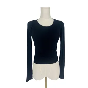 Alo Yoga Gather Long Sleeve Black Ribbed Ruched Crop Top XS thumbnail 2
