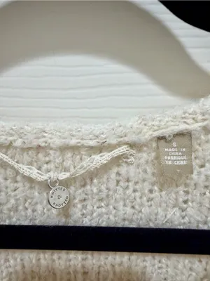 Anthropologie Knitted & Knotted Lace Hem High-Low Knit Sweater Cream Size S thumbnail 4