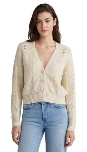 Sugar Moon Cream Cable Knit Pearl Button Cardigan - XL - NWT thumbnail 1
