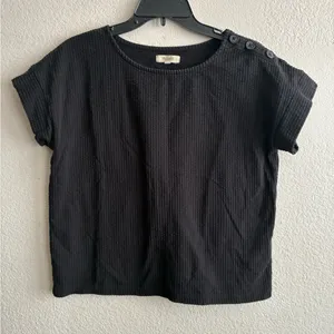 Madewell Faded Black Textured Button-Shoulder Tee M thumbnail 3
