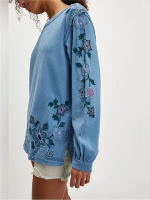 NWOT Free People Violet Vines Long Sleeve - storm combo blue - Large thumbnail 4