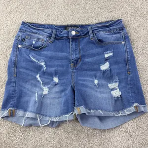 Judy Blue Distressed Denim Short XL High Rise Frayed Hem Stretch Jean Short Boho thumbnail 1