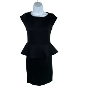 Alice + Olivia Employed Dress Sz 4 Poppy Peplum Midi Black Sheath Sleeveless thumbnail 2