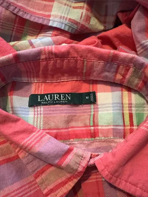 Lauren Ralph Lauren Medium Coral Pink Plaid Button Up Tunic Top or Nightgown thumbnail 5