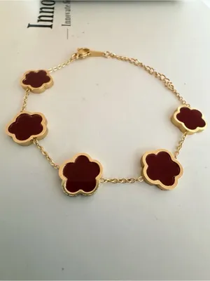 18K Gold Plated red wine Clover Necklace Set stainless steel womens jewelry thumbnail 3