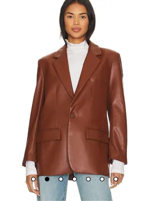 Imaan Faux Leather Blazer in Cognac thumbnail 2