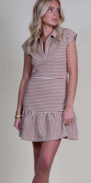 NWT AMANDA UPRICHARD POLLYANNE DRESS BROWN CREAM Mini Striped Size Small S thumbnail 1