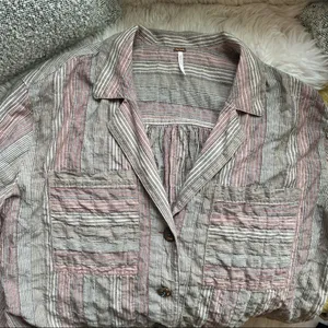 🌻Free People🌻 High Tide Pink Sands Striped Button Down Long Sleeve Shirt thumbnail 10