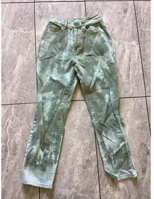 12th Tribe Green Tie Dye Tapered High Rise Jeans Button Fly S thumbnail 1