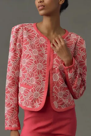Anthropologie‎ NWT Dolan Pink & White Linen Cutwork Jacket Size M thumbnail 1