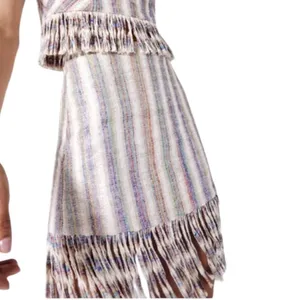 Alexis Vichy Silk Blend Fringe Mini Skirt Neutral Stripe Resort Vacation Size S thumbnail 13