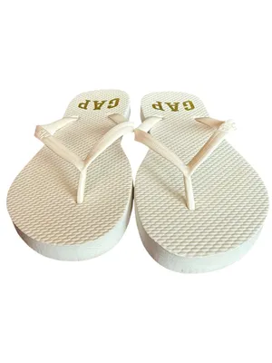 GAP White Flip Flop Sandals with Gold Logo thumbnail 2