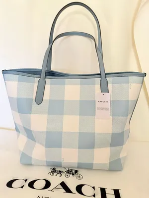 coach City Tote Bag With Gingham Print And Charm ces64 thumbnail 3