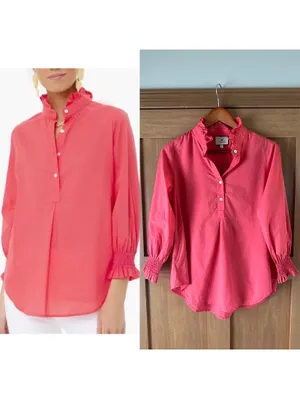 Tuckernuck Teagan Popover Blouse Shirt 100% Cotton in Pink Women’s Small thumbnail 2