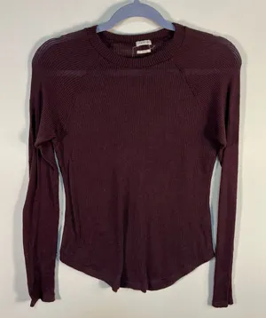 Out From‎ Under Urban Outfitters Burgundy Ribbed Thermal Long Sleeve Top Small thumbnail 1