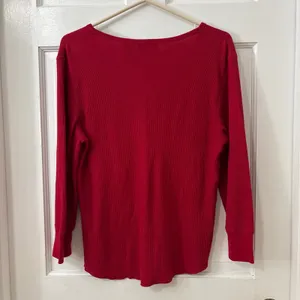 Polo Jeans Co Ralph Lauren Waffle Thermal Henley Top Womens L Preppy Layers Red thumbnail 2