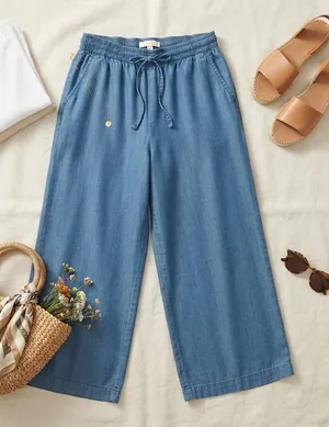Workshop Republic Clothing Blue Lyocell Wide Leg Chambray Drawstring Pants Small thumbnail 1