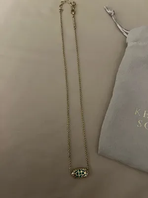 Kendra Scott Gold Necklace with Teal Oval Stone thumbnail 2