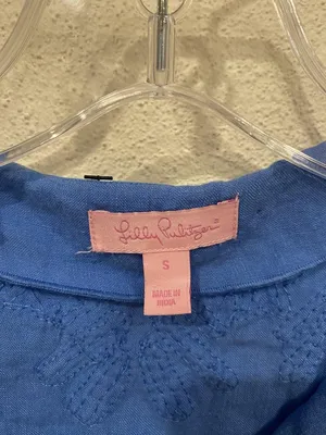 Lilly Pulitzer Amelia Island Shirt Womens Small Blue Embroidered Beaded Tunic thumbnail 4