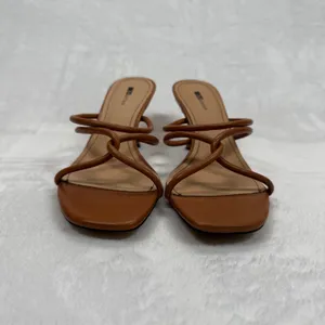 Matiko Arlo Heeled Mules Strappy Square Toe Cognac‎ Brown Heels Size 38 thumbnail 2