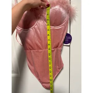 Windsor Pink Velvet Feather Trim Bodysuit Size S thumbnail 3