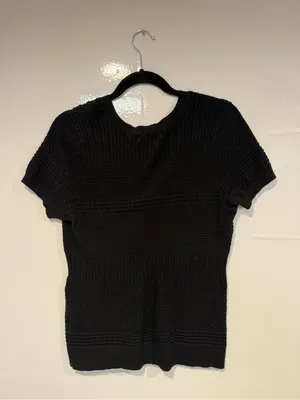 Black Short-Sleeve Loft Crochet Knit Top 100% cotton thumbnail 5