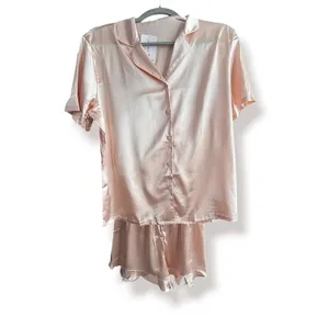 Womens Satin Pajama Set Champagne Pink Short Sleeve Loungewear NEW Bridal Sleep thumbnail 6