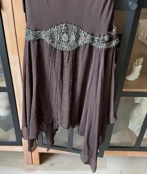 Vintage silk dress beaded Y2K embroidered 90s fairy nocturne chocolate thumbnail 6