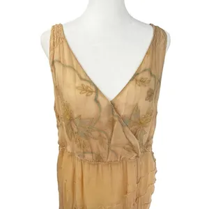 Nataya NWT Gold Embroidered Chiffon Maxi Dress L Edwardian Wedding Fairycore thumbnail 4