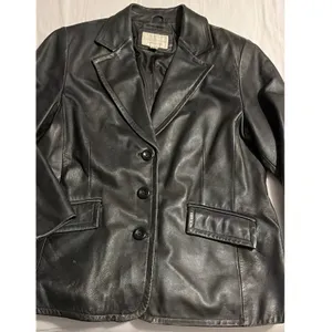 Worthington Black Genuine Lambskin Leather Blazer Jacket‎ Petite Large 3-Button thumbnail 7